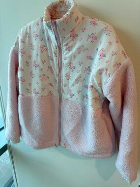 AS Revival Altar'd State Wildflower Sherpa Zip Up Pink Floral Jacket XXS